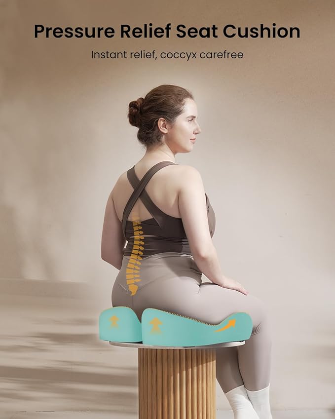 ProtoArc Extra Large Seat Cushions for Office Chairs, Ergonomic Memory Foam Seat Cushion for Home, Extra Cover, Car Seat Cushions for Driving, Pressure Relief Pad for Sciatica - Mint Green-DeskLoop Office