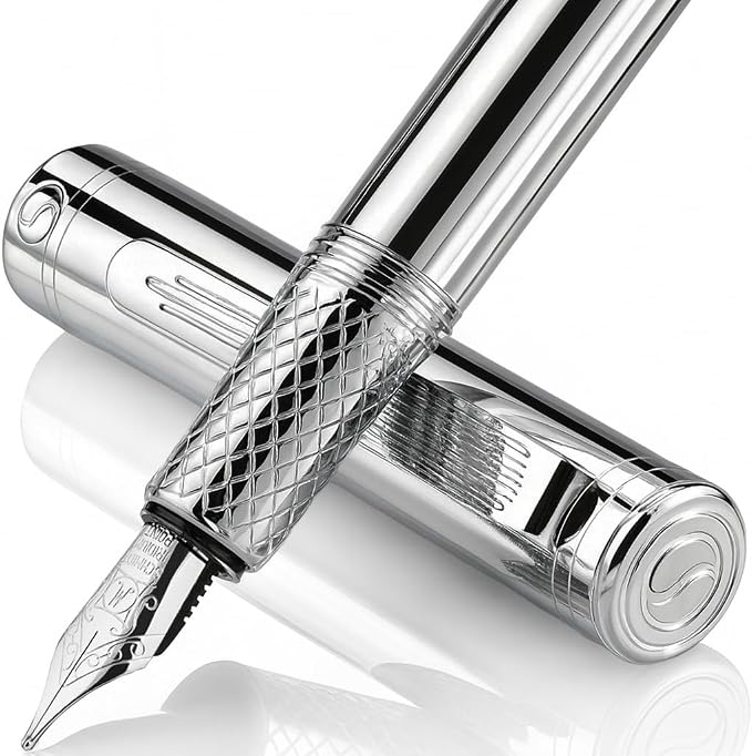 Scriveiner Silver Chrome Fountain Pen, Award Winning Luxury Pen, Heavy Pocket by Scriveiner