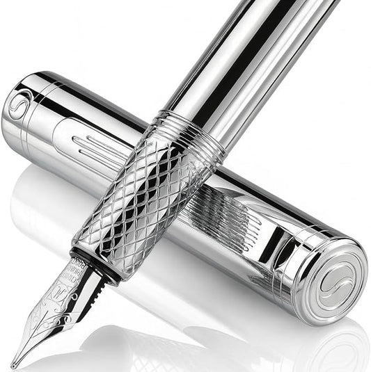 Scriveiner Silver Chrome Fountain Pen, Award Winning Luxury Pen, Heavy Pocket by Scriveiner