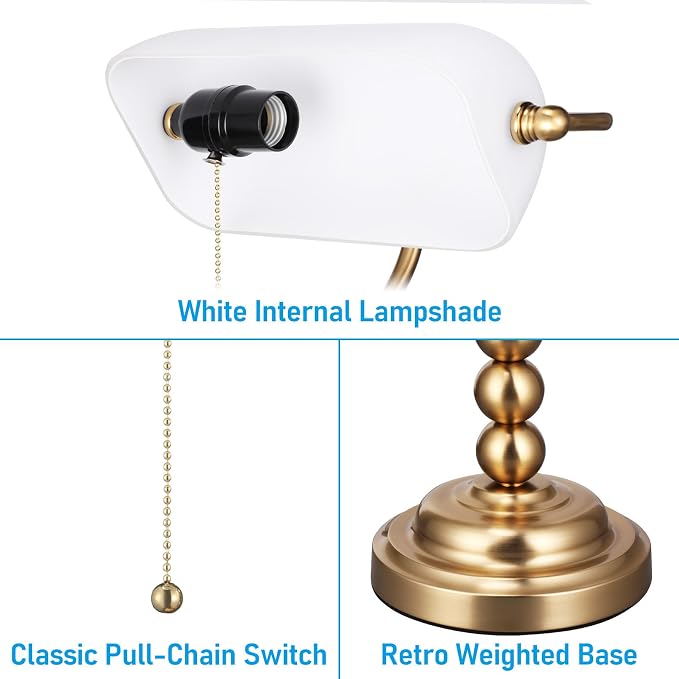 TORCHSTAR Ivory White Glass Bankers Desk Lamp - Image 3