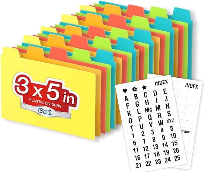 Chell 3x5 Plastic Index Card Dividers, Heavyweight Poly Index Card Guides A-Z by chell