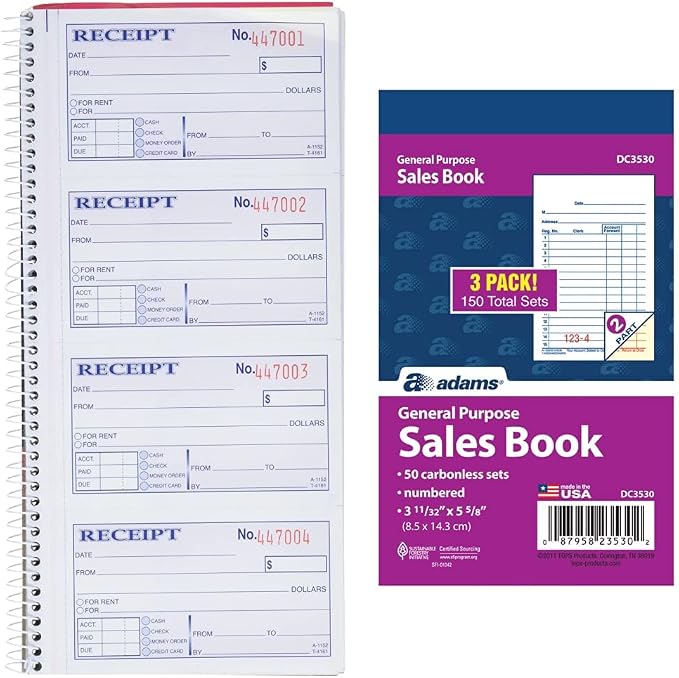 Adams Money Rent Receipt and General Purpose Sales Carbonless Receipt Books by TOPSProducts