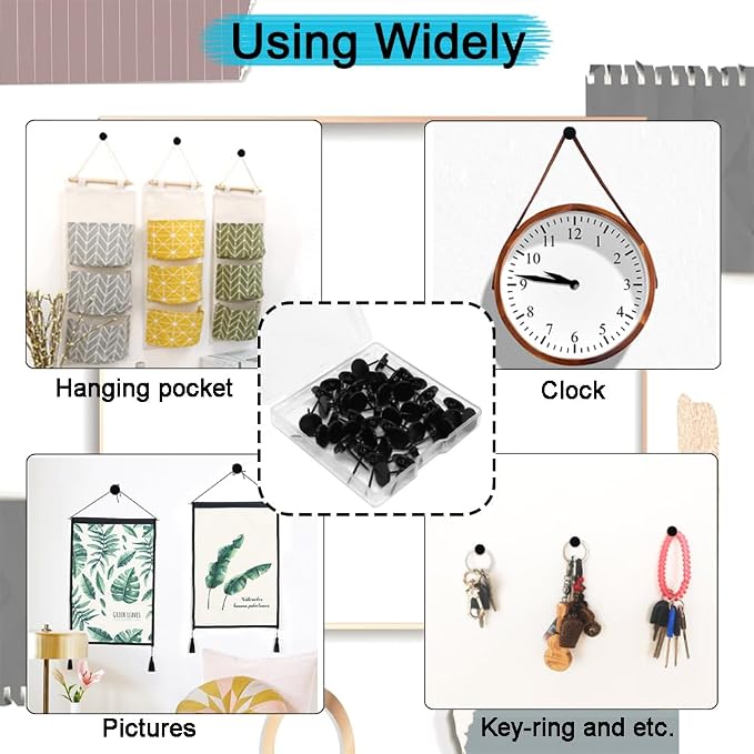 50 Pcs Push Pins for Bulletin Board, Metal Black Thumb Tacks for Picture Photo - Image 3