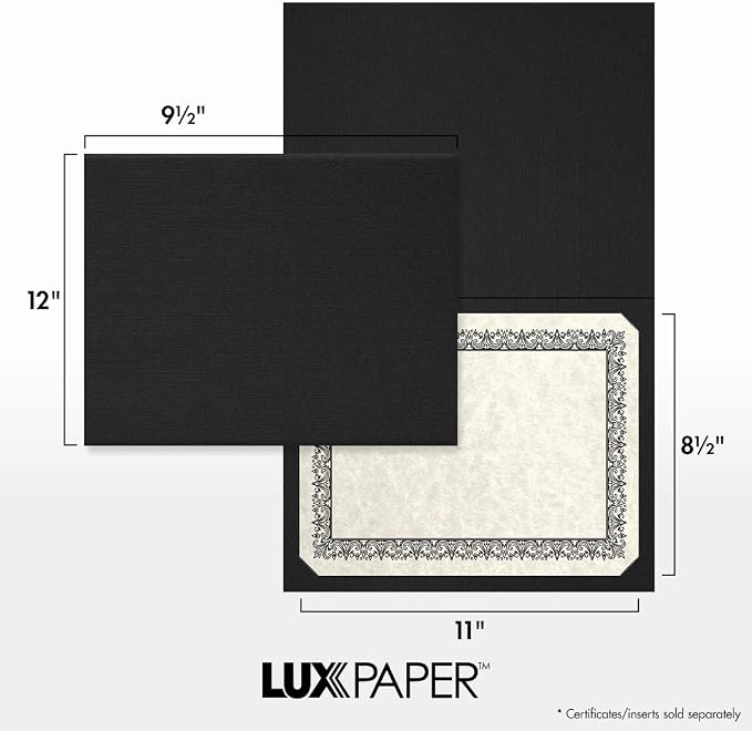 LUXPaper 9.5" x 12" Certificate Holders | Black Linen | 100lb. Cover | 50 Qty - Image 4