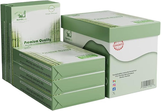 Bamboo Printer Paper - 8 1/2” x 11” - 20LB Multipurpose White Paper - Made from Bamboo Fiber, Renewable Resources, Zero Trees Used - 5 reams (2500 Sheets)-DeskLoop Office