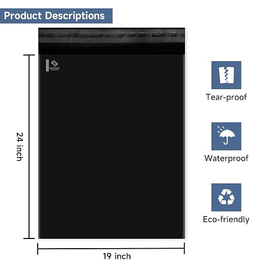 KKBESTPACK BLACK 19x24 100 PCS Large Poly Mailers Shipping Bags - Image 2