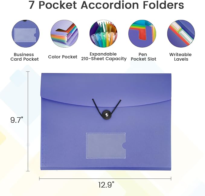 5 Pack 7-Pockets Expanding File Folder Accordion File Organizer, A4 Letter Size - Image 3