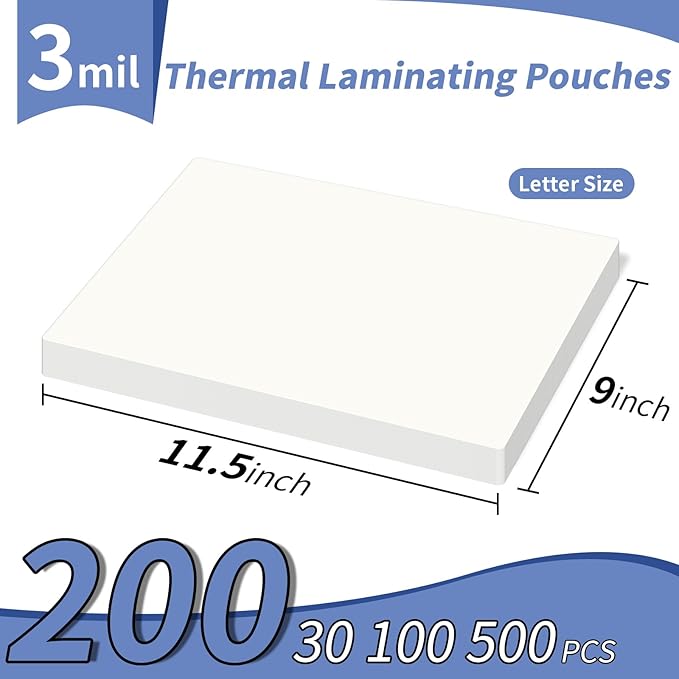 3 Mil Laminating Sheets 200 Packs, Thermal Laminating Pouches Holds 8.5" x 11" Sheets, Clear Laminator Plastic Paper 9 x 11.5 Inches - Rounded Corner Letter Size-DeskLoop Office