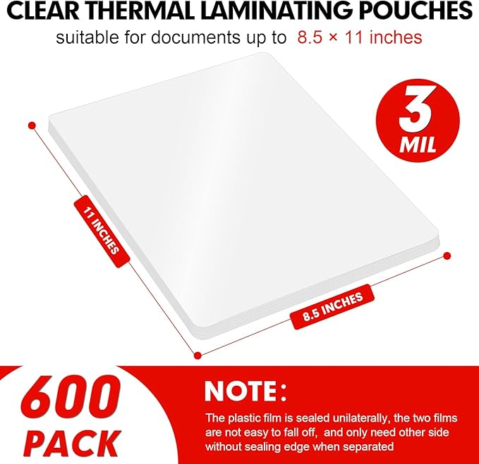 Laminating Sheets, 600 Pack Clear Thermal Laminating Plastic Paper Laminator Sheets, 9 x 11.5-Inch, 3mil, Ideal Office or School Supplies-DeskLoop Office