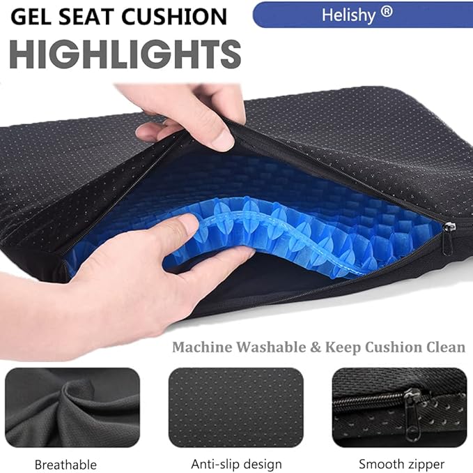 Gel Seat Cushion, Extra Large Breathable Honeycomb Gel Cushion, Absorbs Pressure Points Seat Cushion with Non-Slip Cover for Office Chair Home Cars Wheelchair (Standard, Blue)-DeskLoop Office