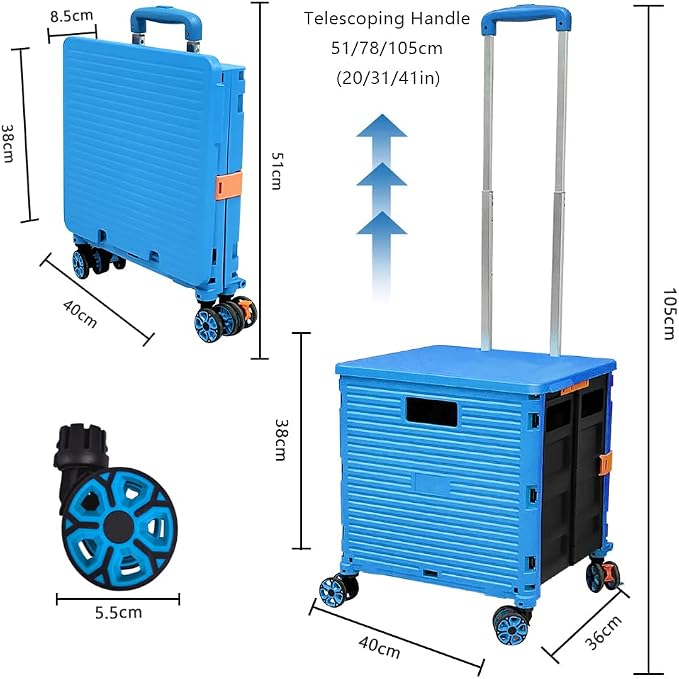 FELICON SELORSS Foldable Utility Cart Portable Rolling Crate-Light Blue | - Image 7