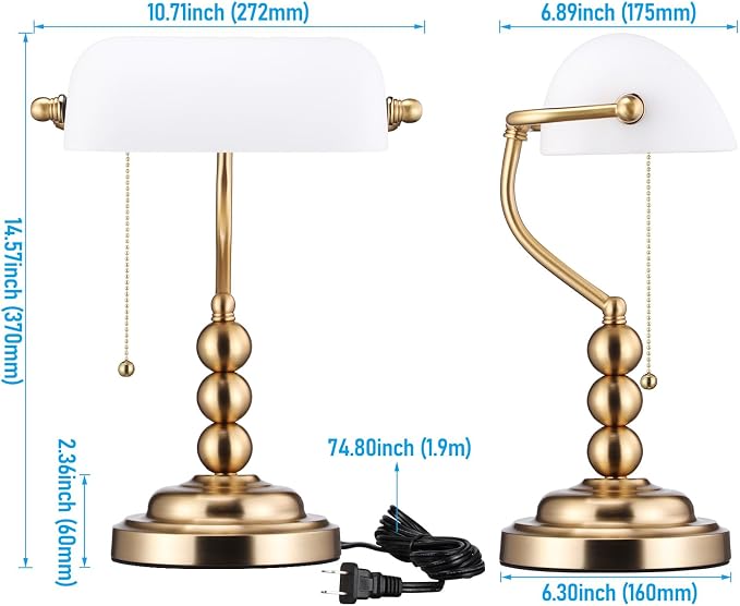TORCHSTAR Ivory White Glass Bankers Desk Lamp - Image 7