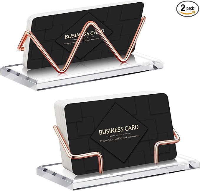 Amyhill 2 Pieces Acrylic Business Card Holder for Desk Clear Horizontal Business Card Display Stand Postcard Holder for Office Home Desktop (Rose Gold)-DeskLoop Office