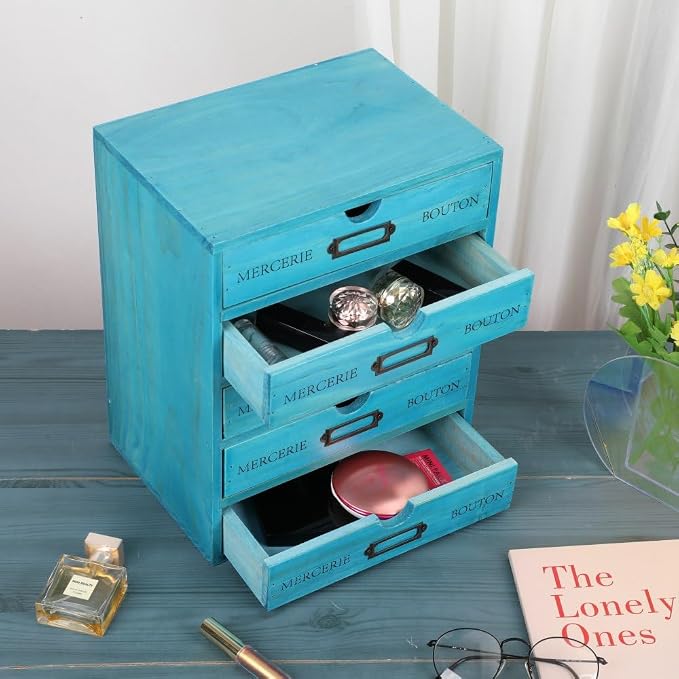 Wooden Storage Box with 5 Drawers Apothecary Drawers Vintage Wooden Drawers - Image 4