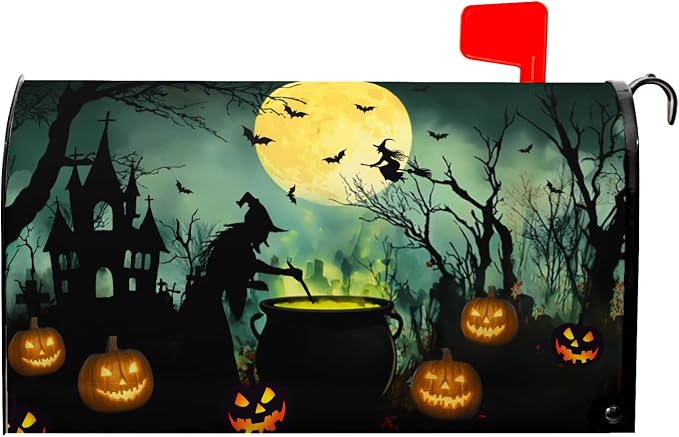 Halloween Witch Mailbox Covers Magnetic Castle Bat Fall Pumpkin Mailbox Cover by farg