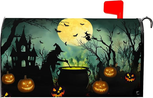 Halloween Witch Mailbox Covers Magnetic Castle Bat Fall Pumpkin Mailbox Cover by farg