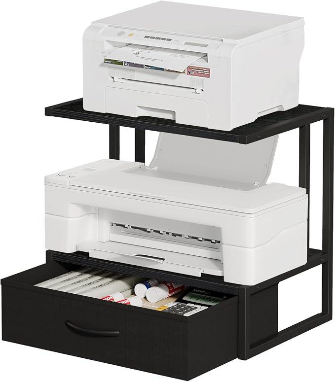 Printer Stand with Storage for Desk, with Fabric Drawer Desktop Printer Stand - Image 8