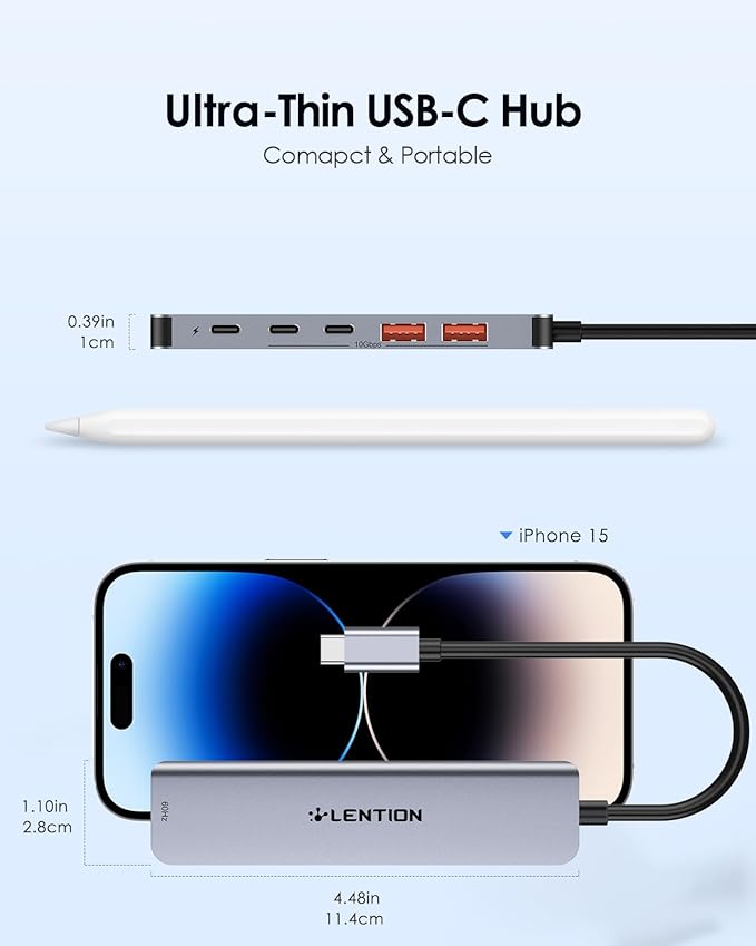 LENTION USB C Hub with 4K@60Hz HDMI, 2 USB C and 2 USB 3.2 Gen2 Transfer Data in 10Gbps Max, 100W Charging, for MacBook Pro M4, Mac Air, iPhone 15, Windows, More, Stable Driver Adapter (CE37 Gray)-DeskLoop Office