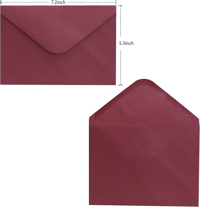 Burgundy A7 V-Flap Envelopes, 5 x 7 Inch, 50 Pack, 120gsm Paper - Image 2