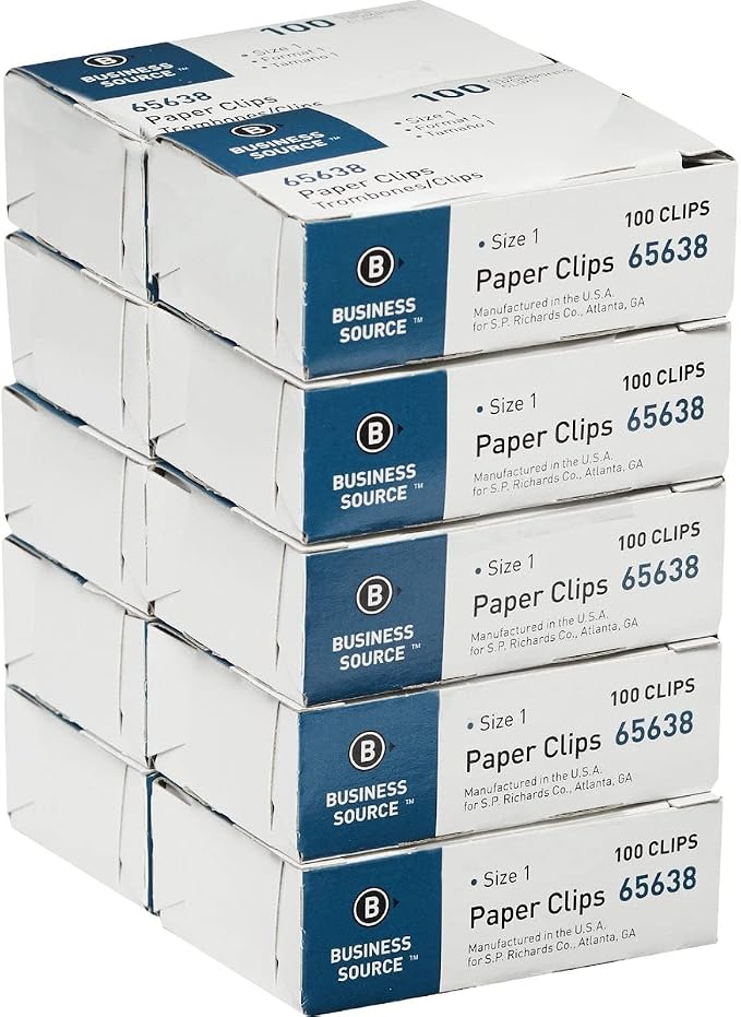 Business Source Paper Clips, Size 1, .033 Wire Gauge, 10 Boxes Total by BusinessSource