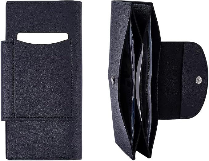 All in One Envelope Wallet Black PU Leather Long Bifold | 2 Tier, Reusable Cash by QUALITYCALFOVERA