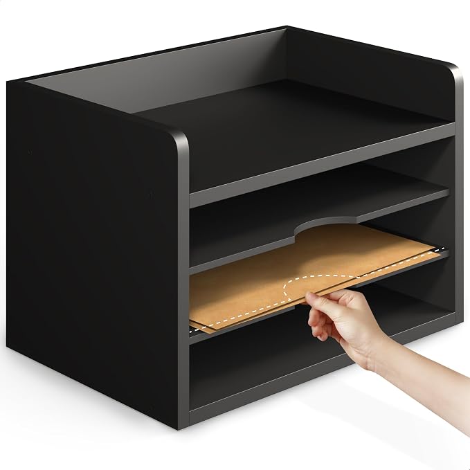 Ballucci File Organizer, 4-Tier Office Desk Organizer, Open Top Wood Paper - Image 5