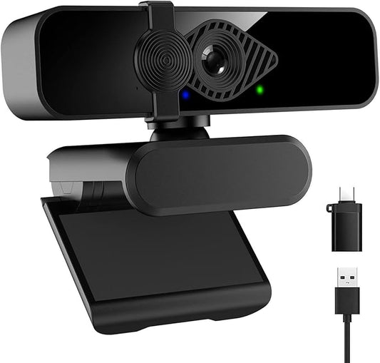 2K Ultra HD Webcam, Computer Camera for PC Monitor Laptop Desktop - External Web Cameras with Microphone, USB C Adapter, Privacy Cover for Video Conferencing, Streaming & Online Learning