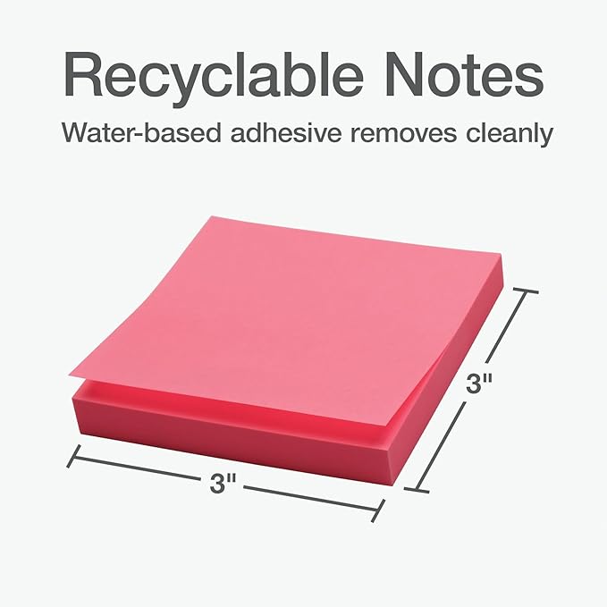 Redi-Tag Sticky Notes, Power Stick Notes, Adhesive Reminders, 3" x 3" Reusable Notes, Strong Adhesive Memos, Assorted Bright Colors, 18 Pack (1000977)-DeskLoop Office