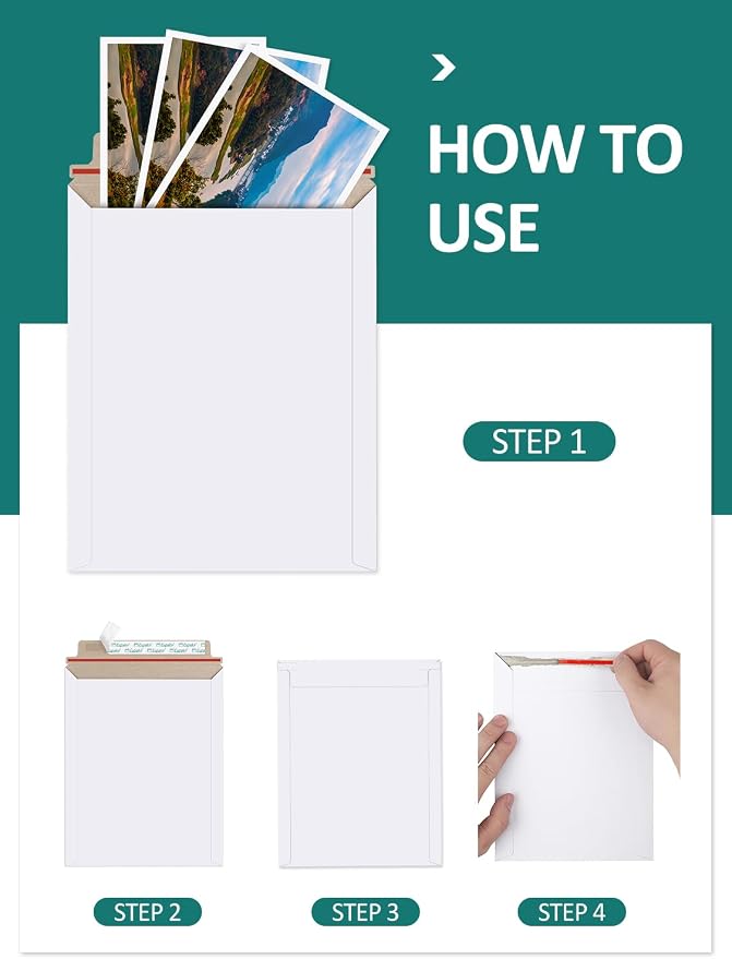 Eupako 6x8" 25 Pack Photo Document Mailer White Stay Flat Self-Seal Cardboard - Image 4