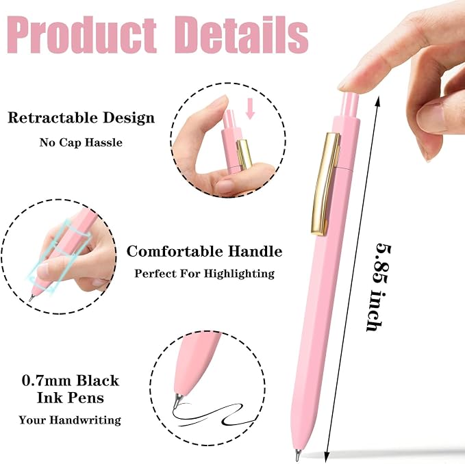 Piochoo Ballpoint Pens, 0.7mm Medium Point Retractable Pen, Cute Pen - Image 2