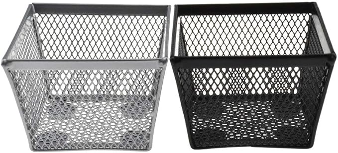 HAHIYO Stackable Paper Clip Mesh Holder Cup 2.2" Height 4 Pack Sturdy Paperclip Holder Container for Desk Drawer Organizer Collection for Home Office School Black Silver Soft Foam Feet No Sharp Edges-DeskLoop Office