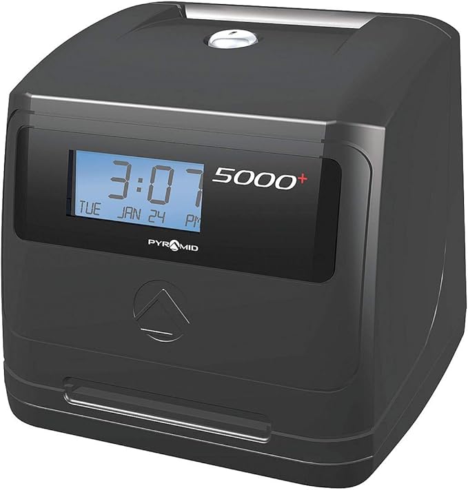 Pyramid Time Systems - Model 5000 Auto Totaling Time Clock, Employee in/Out Time Tracker for Small Business, Includes: 25 Time Cards,1 Ink Ribbon Cartridge, 2 Security Keys and User Guide - Black-DeskLoop Office