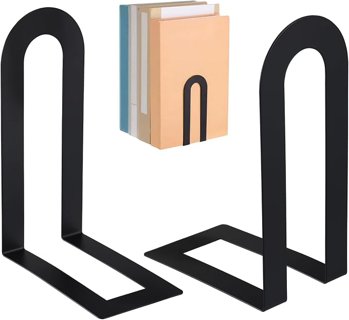 Chunful 2 Pcs Black Modern Metal Book Ends by Chunful