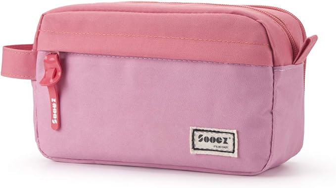 Sooez High Capacity Pencil Case, Big Pencil Bag Pouch Box Organizer Pen Case, Portable Journaling Supplies with Easy Grip Handle & Loop, Asthetic Supply for Girls Adults, Pink-DeskLoop Office