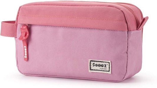 Sooez High Capacity Pencil Case, Big Pencil Bag Pouch Box Organizer Pen Case, Portable Journaling Supplies with Easy Grip Handle & Loop, Asthetic Supply for Girls Adults, Pink-DeskLoop Office