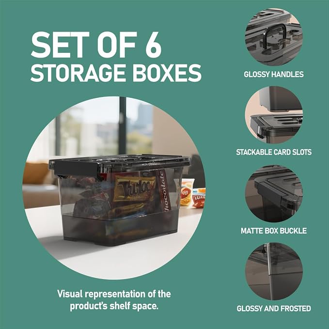 6 Pack Clear Black Plastic Storage Bins - Image 5