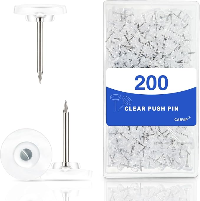 200 Pack Clear Tacks, Heavy Duty Decorative Push Pins by CABVIP