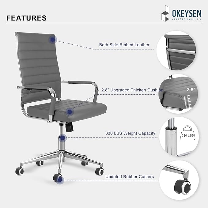 Okeysen Ergonomic Office Desk Chair, Modern PU Leather Conference Room Chairs Ribbed, High Back Executive Swivel Rolling Chair for Home, Office-DeskLoop Office