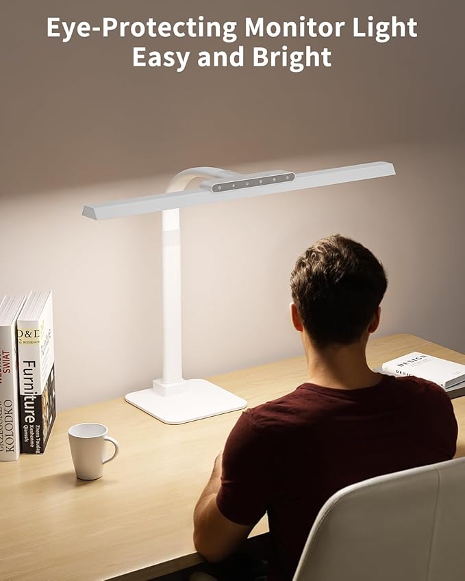 LED Desk Lamps for Home Office with Base, 24W Brightness Touch Control Desk Light, Adjustable Gooseneck Tall Office Lights for Drawing,Reading,Crafts,Gaming,Workbench,Architect,Study, White-DeskLoop Office