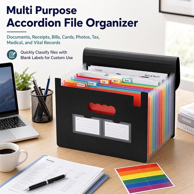 25 Pockets Accordion File Organizer, Portable Expanding File Folder - Image 3