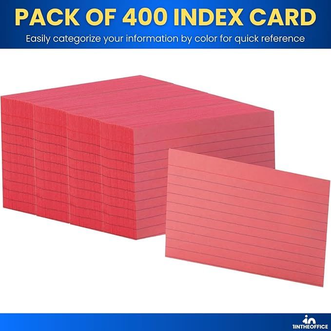 1InTheOffice Index Cards 3x5, Colored Index Cards, Cherry Red, 400 Pack - Image 5