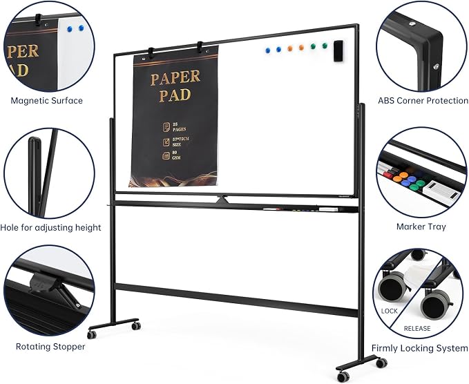 Large Dry-Erase Rolling Magnetic Whiteboard - Image 3