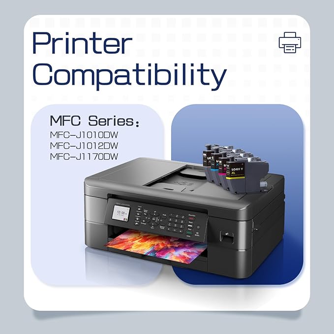 LC401XL LC401 4-Packs High Yield Ink Cartridges Compatible for Brother 401XL LC-401 Ink Cartridges Work with MFC-J1010DW MFC-J1170DW MFC-J1012DW MFC-J1800DW (Black Cyan Magenta Yellow)-DeskLoop Office