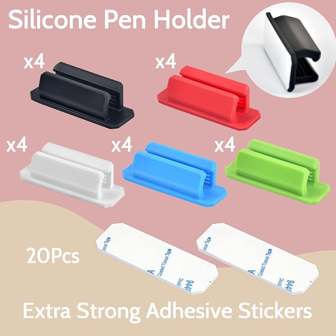 20 Pack Colorful Adhesive Silicone Pen Holders Pencil/Marker Clips - Image 4