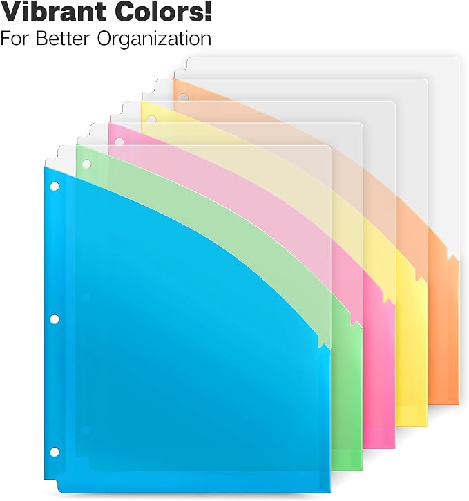 Dunwell 3 Ring Binder Pocket No Tab, Plastic Slash File Jackets - Image 2