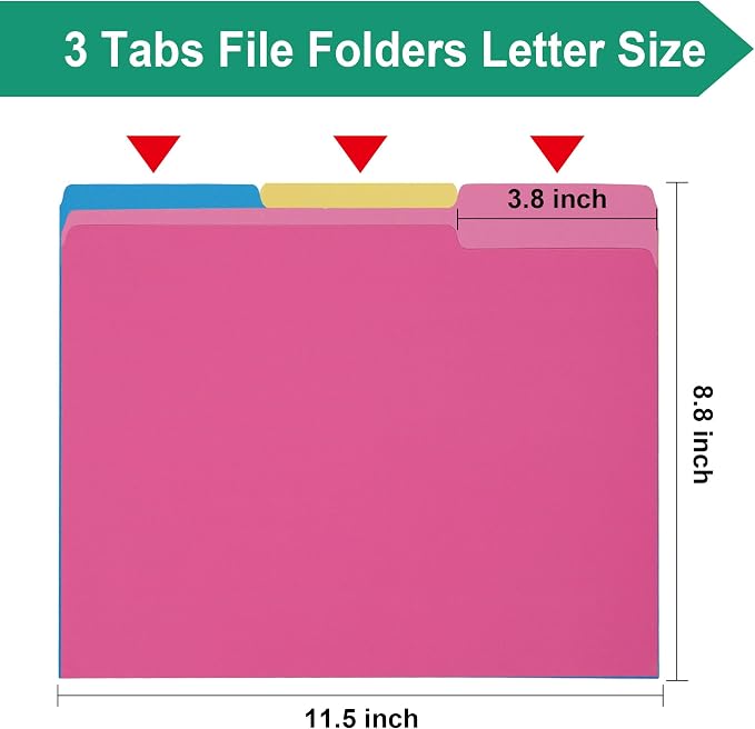 pmybupo Pink File Folders 8.5x11 Inch, 1/3 Cut Tab Colored File Folders Letter - Image 2