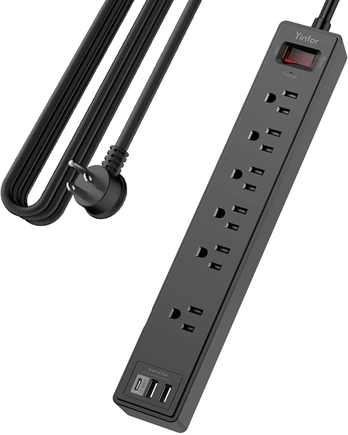 15Ft Power Strip Surge Protector - Yintar Extension Cord with 6 AC Outlets and 3 USB Ports for Home, Office, Dorm Essentials, 1680 Joules, ETL Listed, Black-DeskLoop Office
