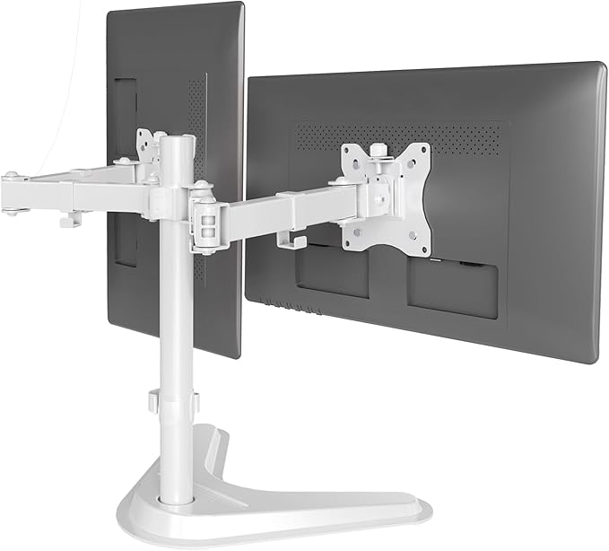 Claiks Dual Monitor Mount, Ergonomic Adjustable Monitor Arm for Max 32 inch Screens, Adjustable Computer Monitor Stand up to 40 lbs, VESA Mounting Holes 75&100mm, White-DeskLoop Office