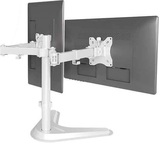 Claiks Dual Monitor Mount, Ergonomic Adjustable Monitor Arm for Max 32 inch Screens, Adjustable Computer Monitor Stand up to 40 lbs, VESA Mounting Holes 75&100mm, White-DeskLoop Office