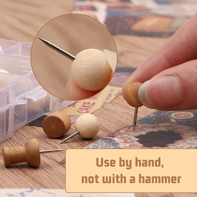 60 Pcs Wood Push Pins Thumb Tacks Walnut Push Pins Cylindrical Push Round Head - Image 3
